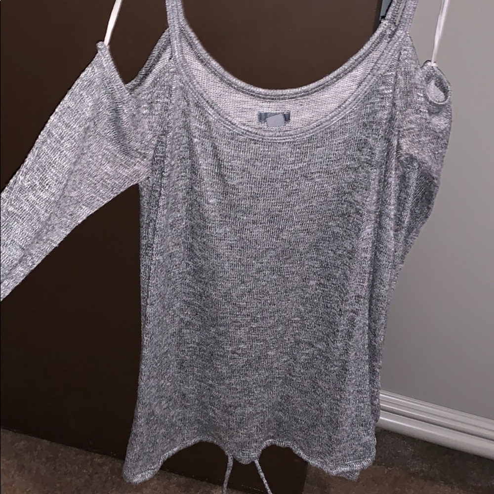 grey long sleeve off the shoulder shirt - Aerie